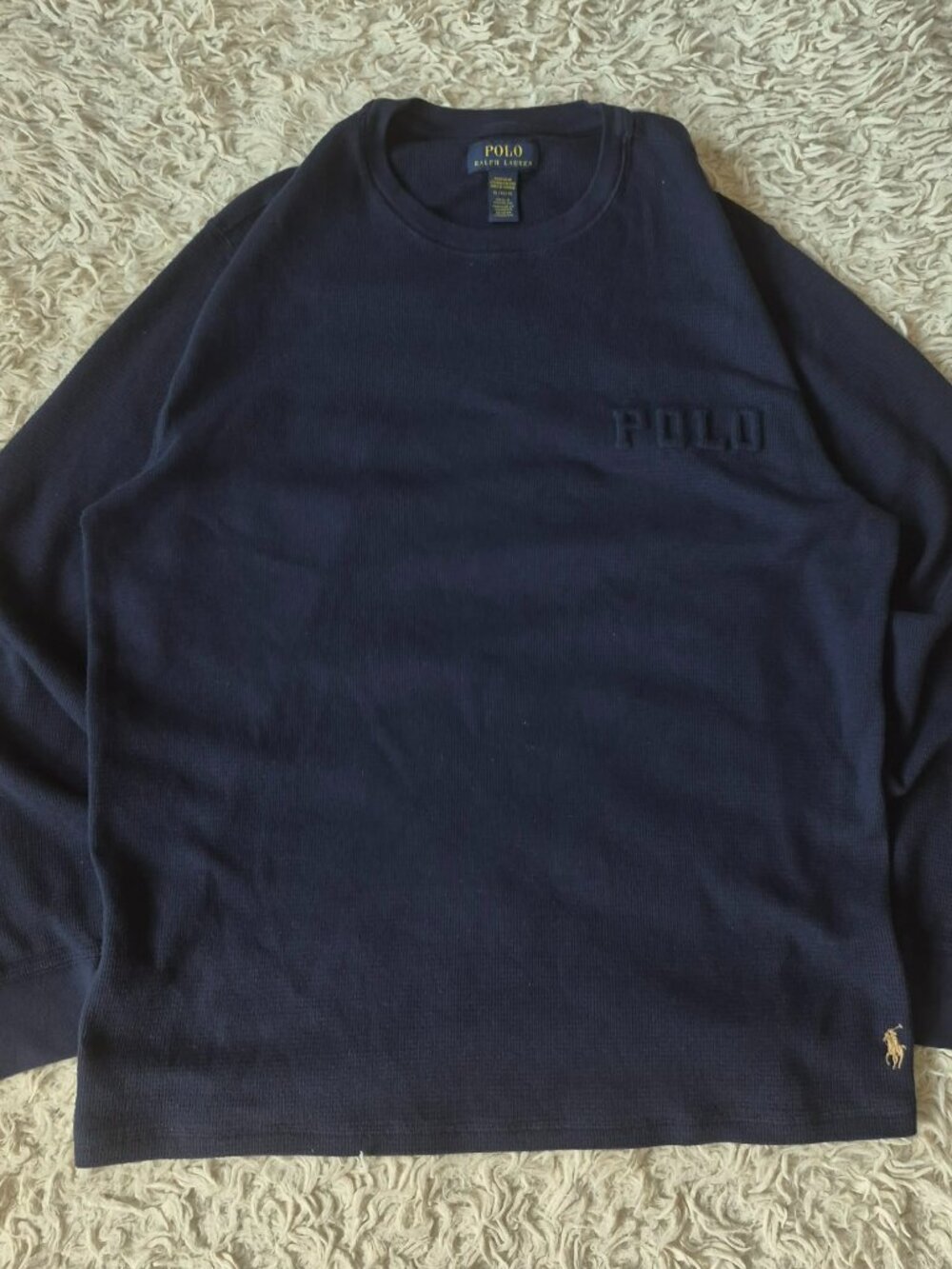 Polo Ralph Lauren Embossed Logo Waffle Knit Long Sleeve – Navy - Xl Men's
